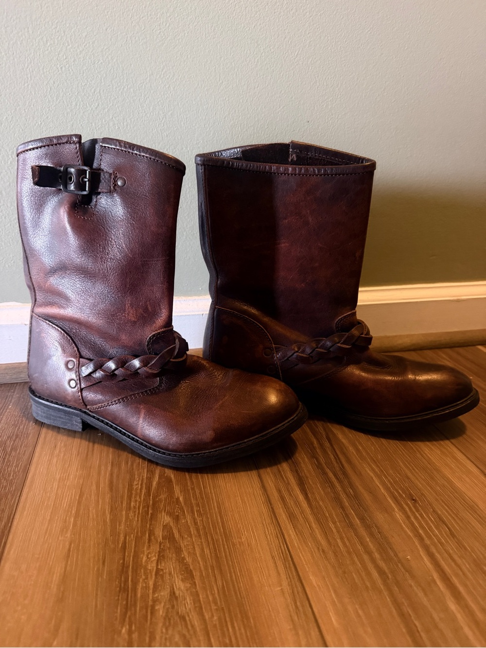 H By Hudson Brown Distressed Leather Ankle Pull On Biker Rider Boots EU39